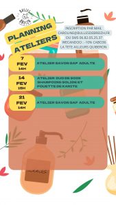 planning février 2026 ateliers DIY fabrication de savons et de cosmétiques bulles de breizh monterblanc morbihan 56